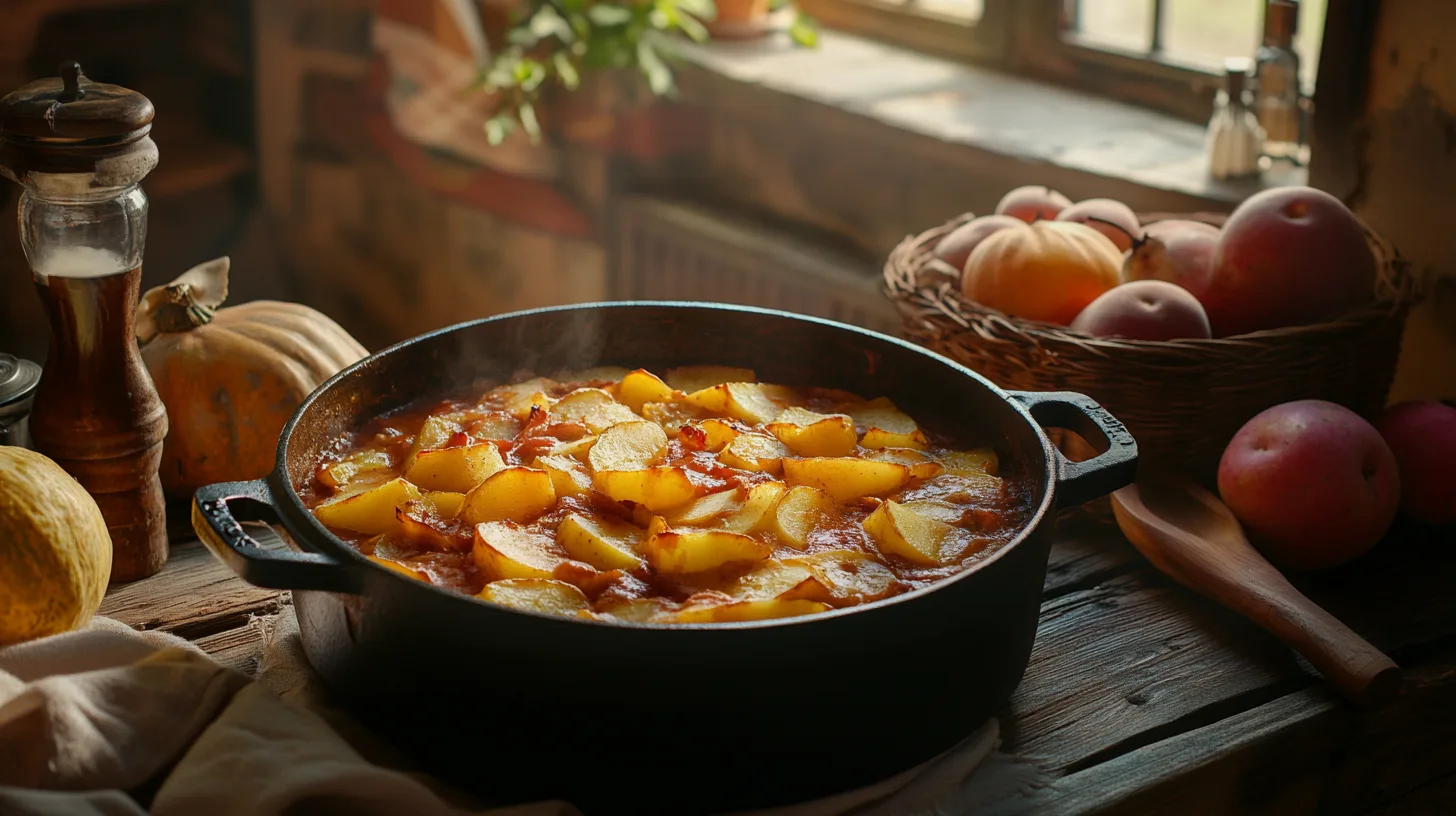 Guiso otoñal de patatas en ambiente rústico