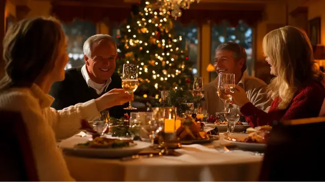 La familia en torno a la mesa en Navidad