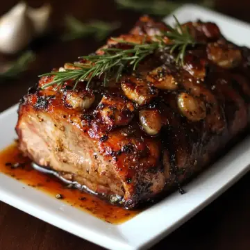 Pieza entera de lomo asado en una bandeja de servicio