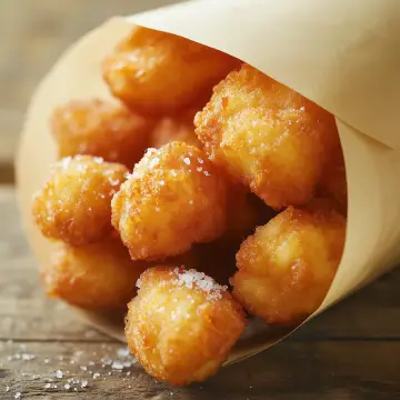 Buñuelos Souflés de bacalao con mayonesa de ajo tostado servidos en un cucurucho de papel