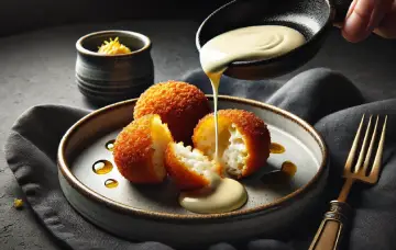 Buñuelos Souflés de bacalao con mayonesa de ajo tostado version AI