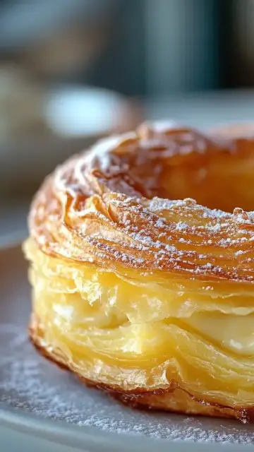 Corona de hojaldre, crema de naranja y almendras indivual vista parcial