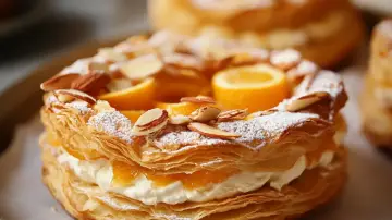 Corona de hojaldre, naranja y almendras