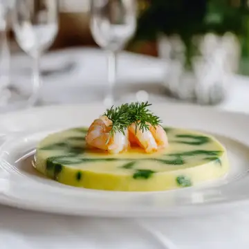 Disco de Aguacate con gambita blanca, gel de lima-limón y salsa coctél