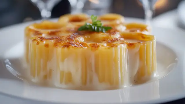Macarrones XL rellenos de salmón fresco, salsa al Martini Bianco y caviar ahumado