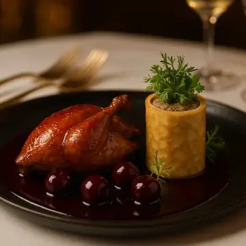 Codorníz asada con cerezas, Crepe relleno de champiñones