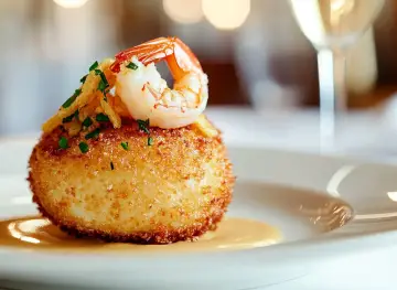 Croquetas cremosas de gambas al ajillo y chips de ajo tostado