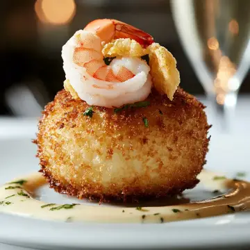 Croquetas cremosas de gambas al ajillo y emulsión de gambas