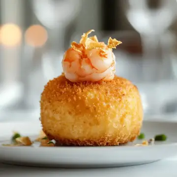 Croquetas cremosas de gambas al ajillo y chips de ajo dorado versión Reels