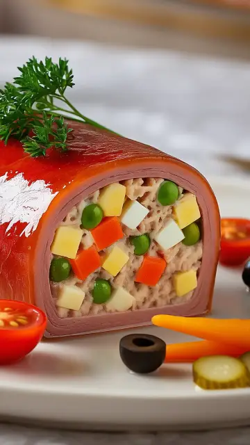 Ternera rellena de ensaladilla rusa recordando un vitello tonnato
