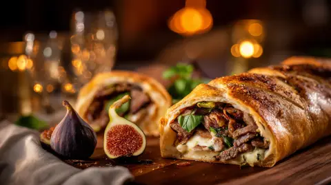 Pizza Stromboli: Ternera, Mozzarella, Higos, Vinagreta higos secos