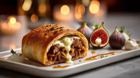 Pizza Stromboli: Ternera, Mozzarella, Higos, Vinagreta higos secos