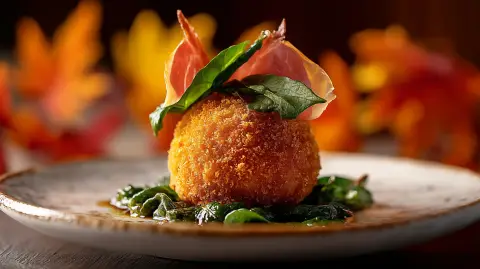 Croquetas "Llàgrimes de Tardor": Jamón, Espinacas y Piñones