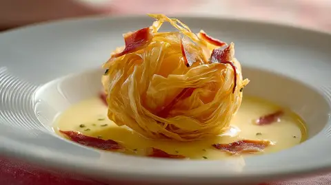 Huevos fritos crujientes y cremosos con jamón