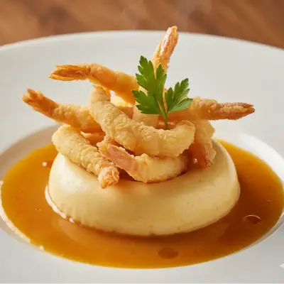 Pastel de pescado, frtura de gambas y slas marysol