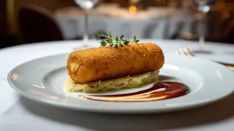 Pollo Cordon Blue, Puré de Patatas, Salsa de Coco y Tandoori