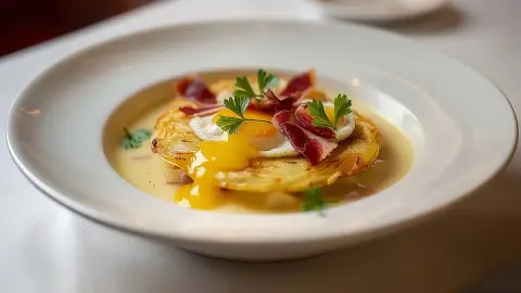 Huevos Estrellados Gourmet con Crema de Patata Frita