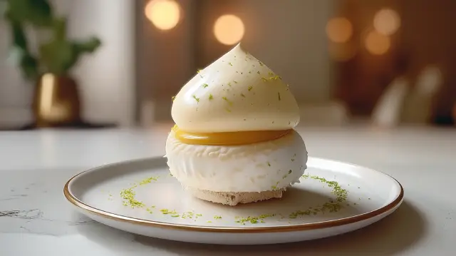 Tarta Pavlova, Cremoso de fruta de la pasión, piña y vainilla