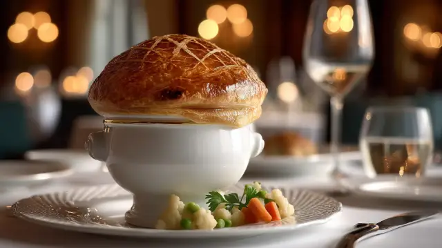 Sopa de Verduras Foie con croûte de Hojaldre