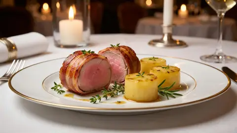 Filet Mignon de Cerdo Envuelto en Bacon | Patatas Glaseadas al Estilo Chef