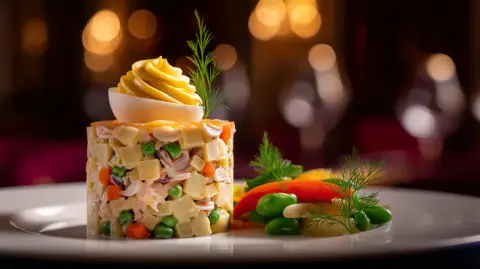 Ensaladilla Rusa con Cangrejo Azul y Huevo relleno al Limón