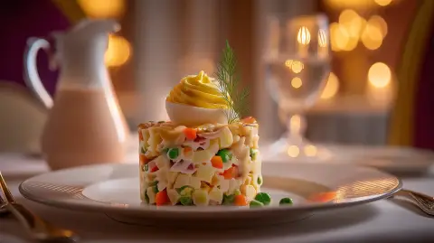 Ensaladilla Rusa con Cangrejo Azul y Huevo relleno al Limón