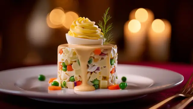 Ensaladilla Rusa con Cangrejo Azul y Huevo relleno al Limón