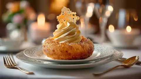 Donut de Patata y Crema Montada de chorizo y crujiente de encaje de chorizo