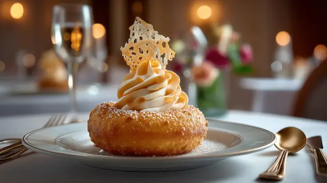 Donut de Patata y Crema Montada de chorizo y crujiente de encaje de chorizo