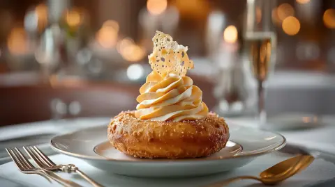 Donut de Patata y Crema Montada de chorizo y crujiente de encaje de chorizo
