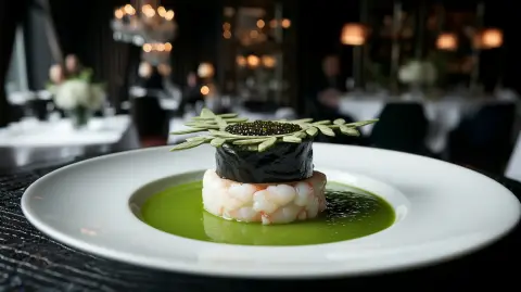 Gazpacho Verde, Gamba blanca, Sushi Mediterráneo y Crujiente de Alga Nori