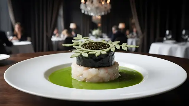 Gazpacho Verde, Gamba blanca, Sushi Mediterráneo y Crujiente de Alga Nori