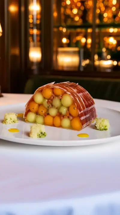 Terrina de melón con jamón. Vinagreta Maracuyá