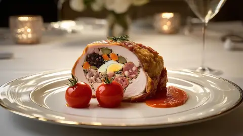 Palpetón de lomo relleno, coulis y Trampantojo de tomate Receta Michelin