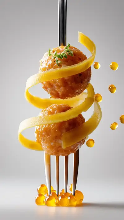 Albóndigas de Salmón con Salsa de Anchoas y Caviar de Yema | Alta Cocina