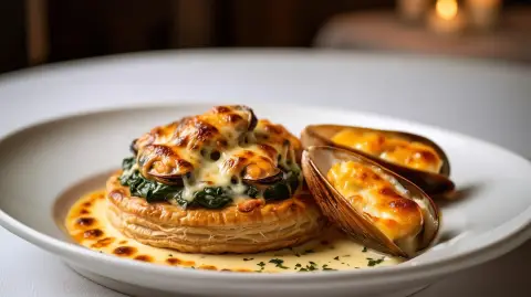 Tarta Hojaldrada de Espinacas y Mejillones gratinados | Alta Cocina en Casa