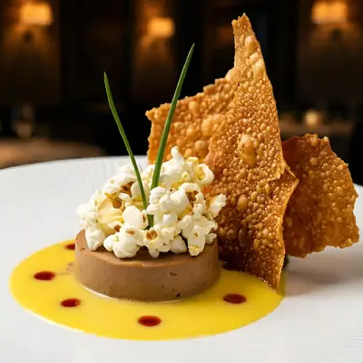 Paté Clásico, Tostadas de Piel de Pollo, Caldo de Maíz y Palomitas